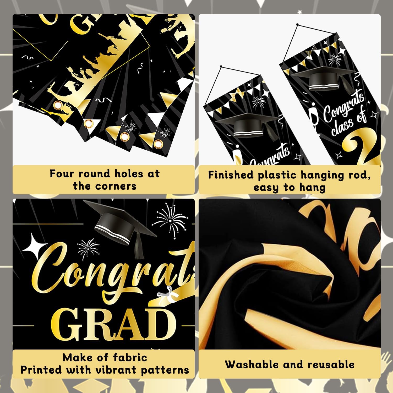 Graduation Decorations 2025, Black and Gold Graduation Decorations Class of 2025 Congrats Grad Backdrop Banner Porch Sign with for Graduation Party Decorations 2025 Graduation Decor